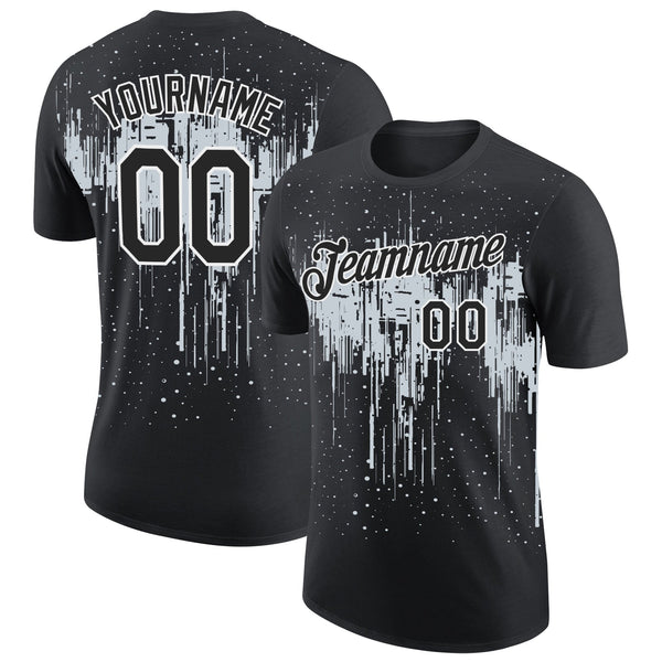 Custom Black Silver-White Dripping Splatter Paint Performance T-Shirt