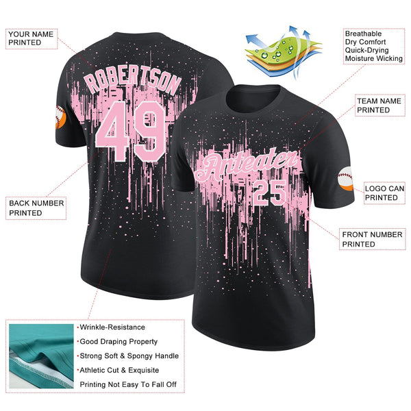 Custom Black Light Pink-White Dripping Splatter Paint Performance T-Shirt alternate