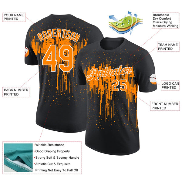 Custom Black Bay Orange-White Dripping Splatter Paint Performance T-Shirt alternate
