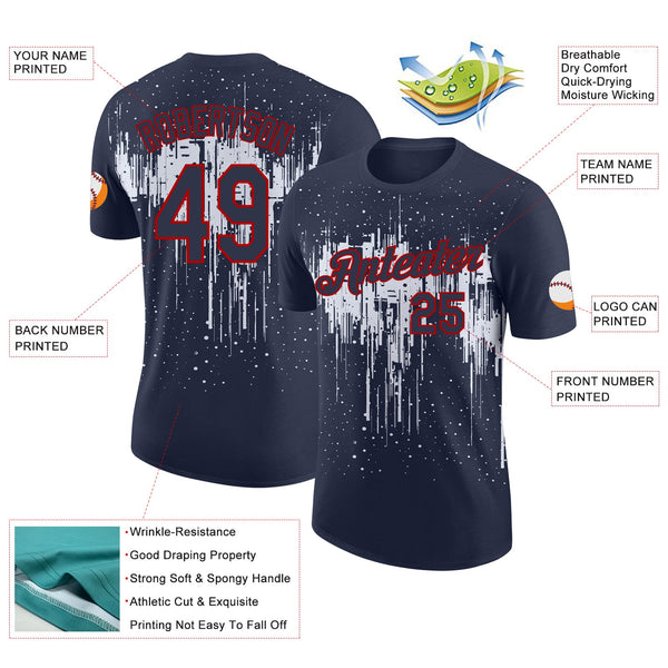 Custom Navy White-Red Dripping Splatter Paint Performance T-Shirt alternate