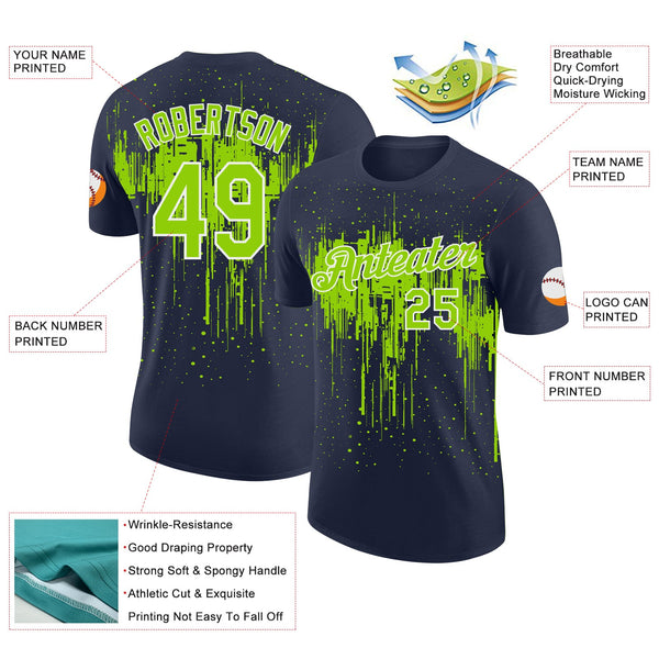 Custom Navy Neon Green-White Dripping Splatter Paint Performance T-Shirt alternate