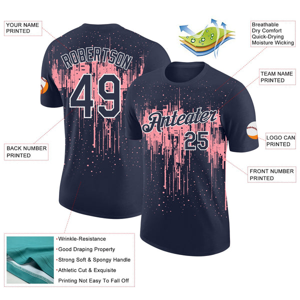 Custom Navy Medium Pink-White Dripping Splatter Paint Performance T-Shirt alternate