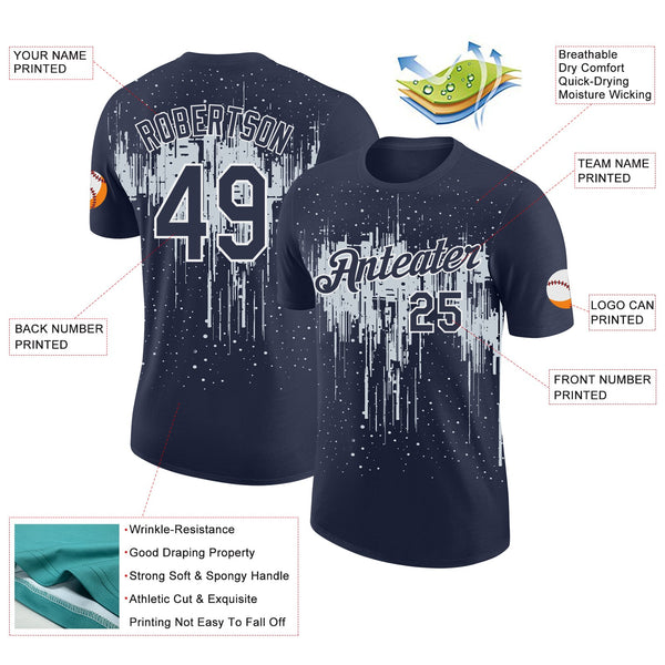 Custom Navy Silver-White Dripping Splatter Paint Performance T-Shirt alternate
