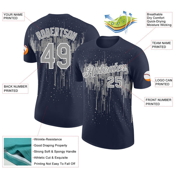 Custom Navy Gray-White Dripping Splatter Paint Performance T-Shirt alternate