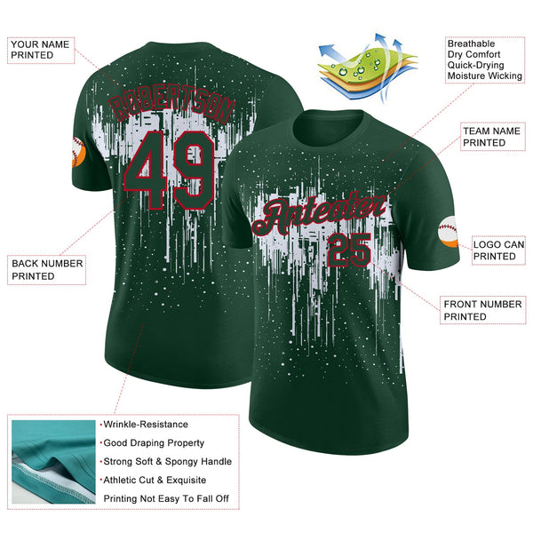 Custom Green White-Red Dripping Splatter Paint Performance T-Shirt alternate