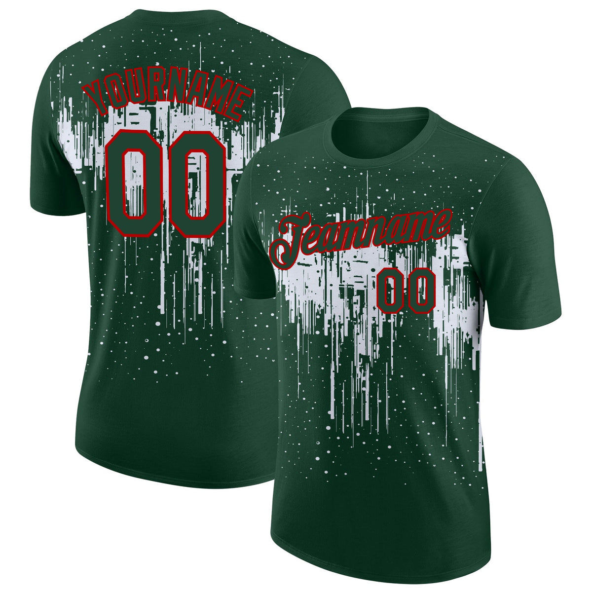 Custom Green White-Red Dripping Splatter Paint Performance T-Shirt