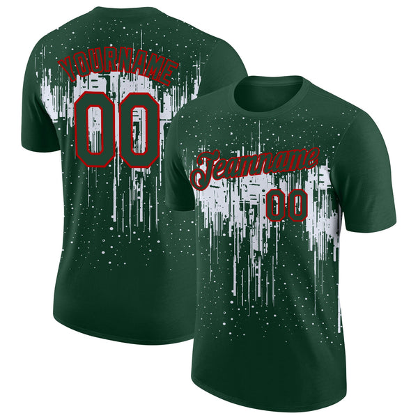 Custom Green White-Red Dripping Splatter Paint Performance T-Shirt