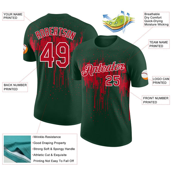 Custom Green Red-White Dripping Splatter Paint Performance T-Shirt alternate