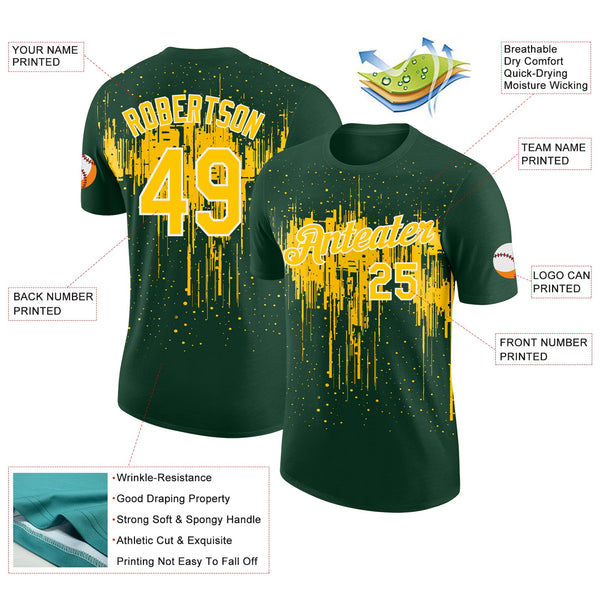Custom Green Yellow-White Dripping Splatter Paint Performance T-Shirt alternate