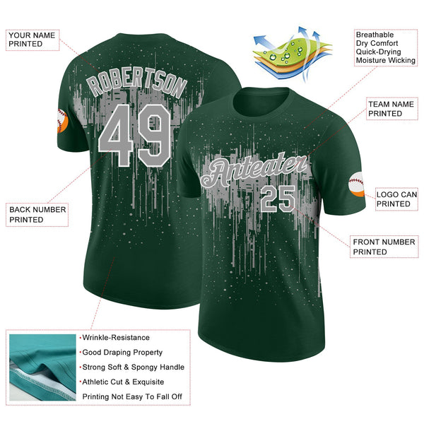 Custom Green Gray-White Dripping Splatter Paint Performance T-Shirt alternate