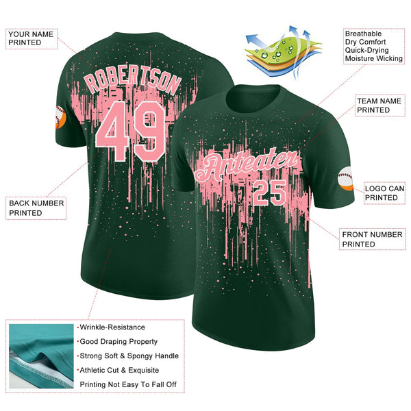 Custom Green Medium Pink-White Dripping Splatter Paint Performance T-Shirt alternate