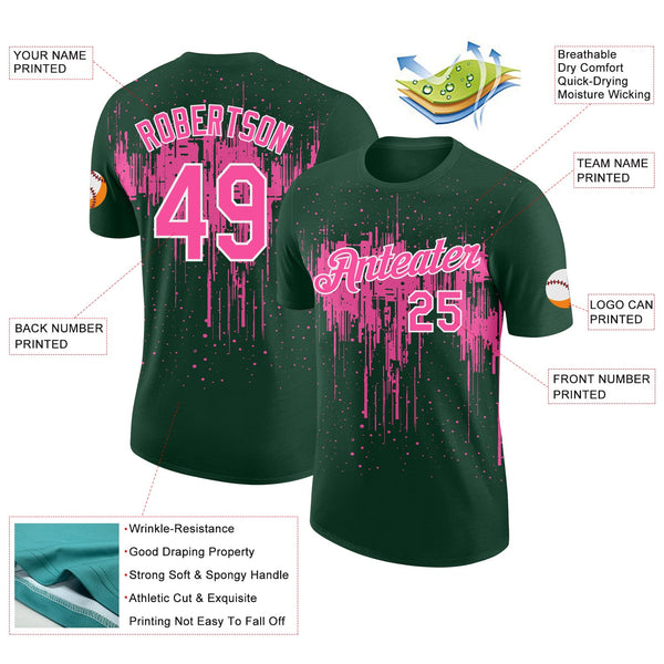 Custom Green Pink-White Dripping Splatter Paint Performance T-Shirt alternate