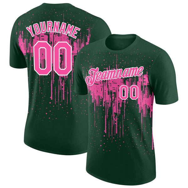 Custom Green Pink-White Dripping Splatter Paint Performance T-Shirt