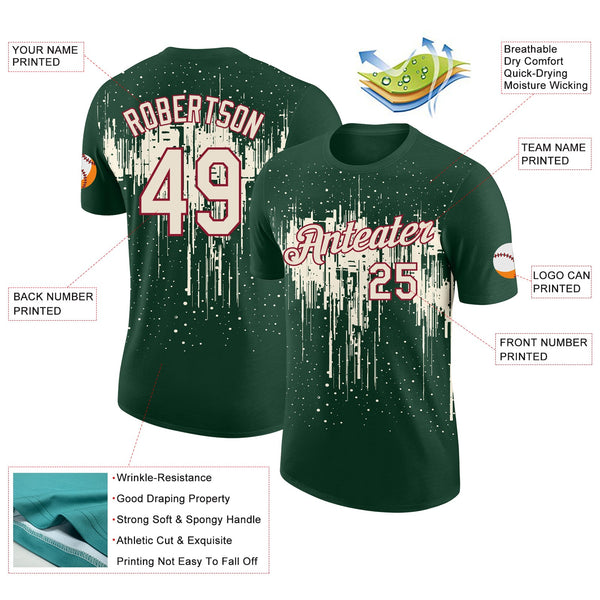 Custom Green Cream-Crimson Dripping Splatter Paint Performance T-Shirt alternate