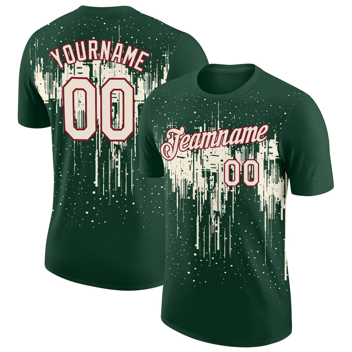 Custom Green Cream-Crimson Dripping Splatter Paint Performance T-Shirt