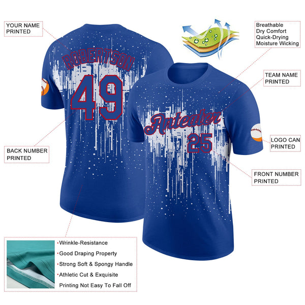 Custom Royal White-Red Dripping Splatter Paint Performance T-Shirt alternate
