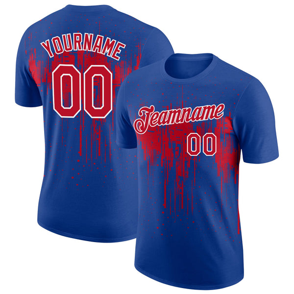 Custom Royal Red-White Dripping Splatter Paint Performance T-Shirt
