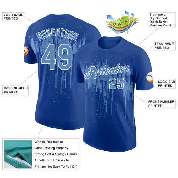 Custom Royal Light Blue-White Dripping Splatter Paint Performance T-Shirt alternate