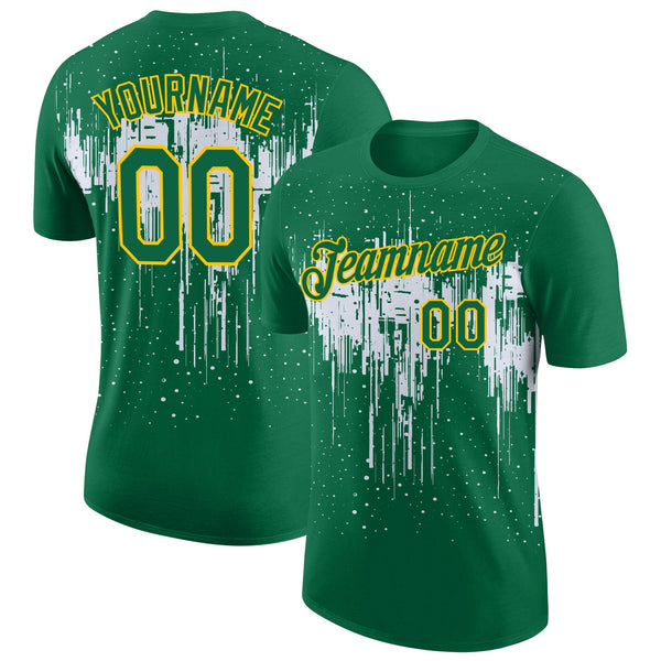 Custom Kelly Green White-Yellow Dripping Splatter Paint Performance T-Shirt