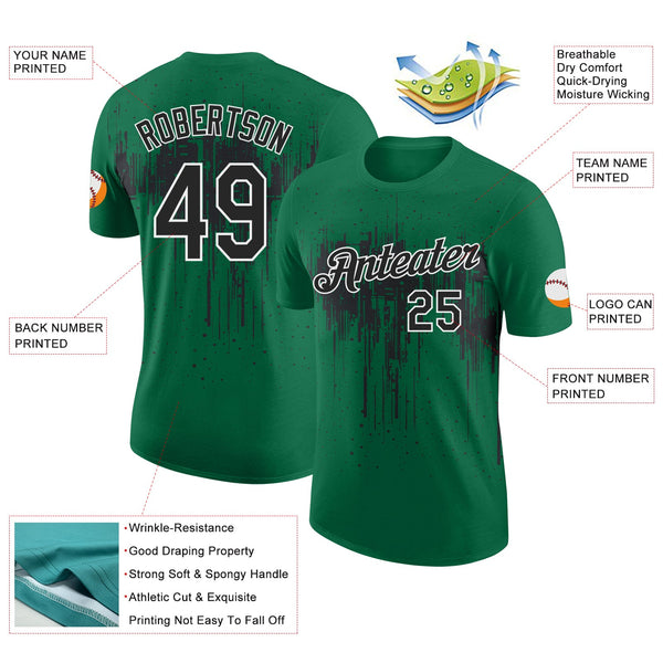 Custom Kelly Green Black-White Dripping Splatter Paint Performance T-Shirt alternate