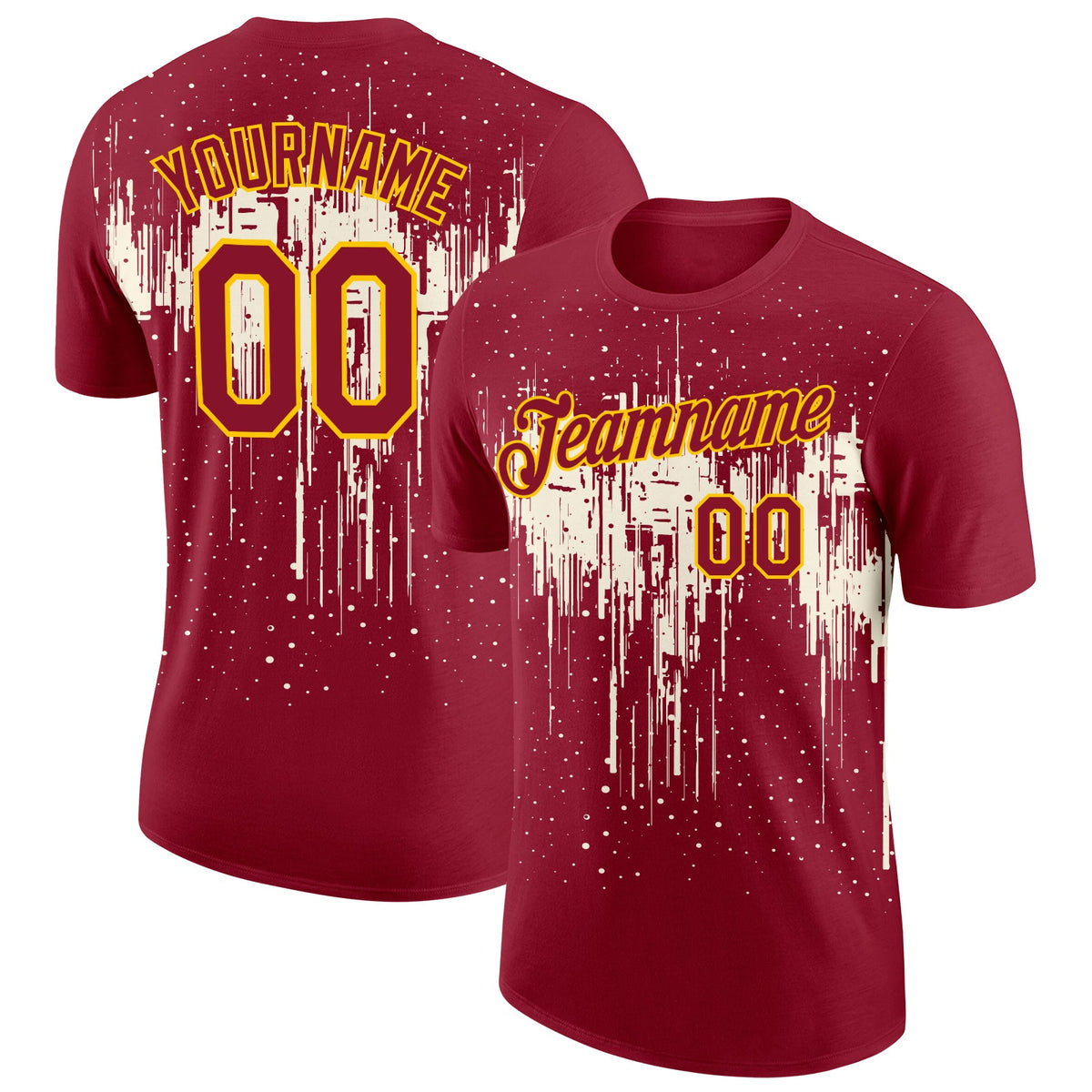 Custom Crimson Cream-Yellow Dripping Splatter Paint Performance T-Shirt