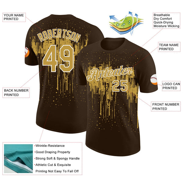 Custom Brown Old Gold-White Dripping Splatter Paint Performance T-Shirt alternate