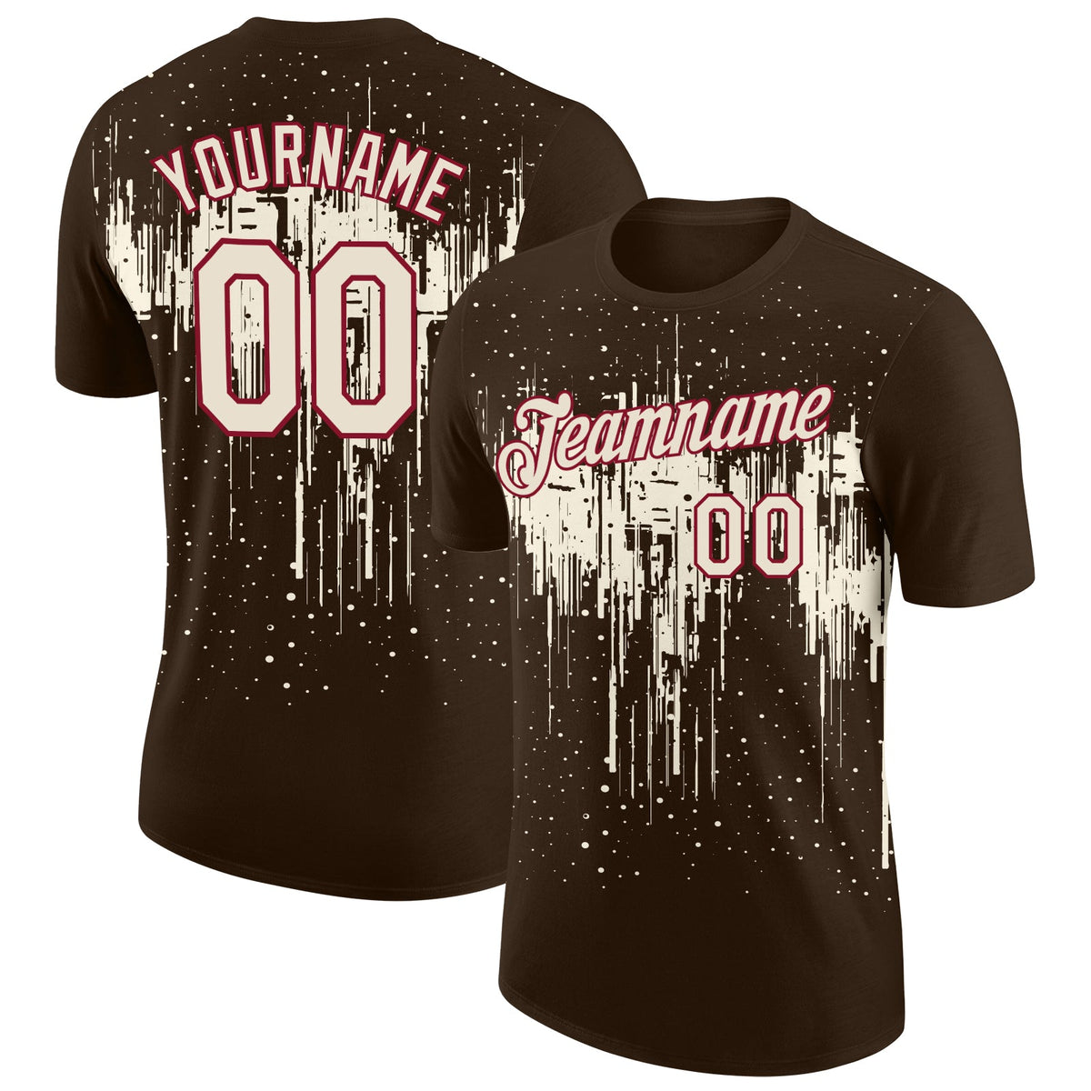 Custom Brown Cream-Crimson Dripping Splatter Paint Performance T-Shirt