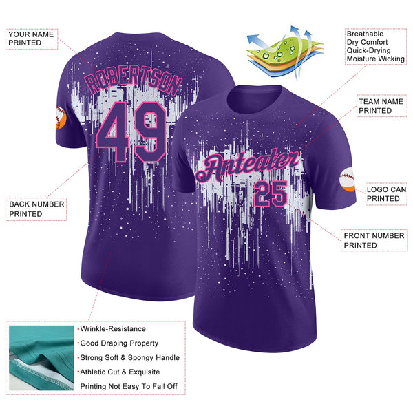 Custom Purple White-Pink Dripping Splatter Paint Performance T-Shirt alternate