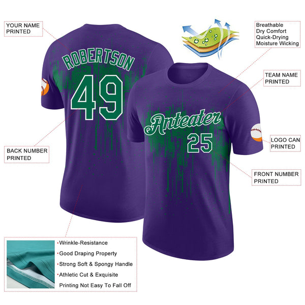 Custom Purple Kelly Green-White Dripping Splatter Paint Performance T-Shirt alternate