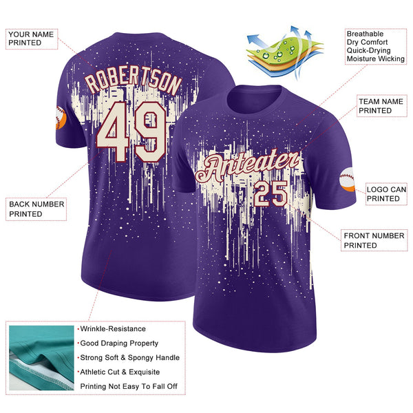 Custom Purple Cream-Crimson Dripping Splatter Paint Performance T-Shirt alternate