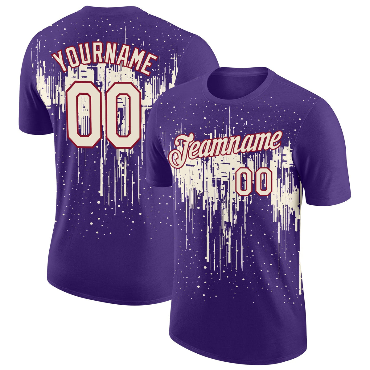 Custom Purple Cream-Crimson Dripping Splatter Paint Performance T-Shirt