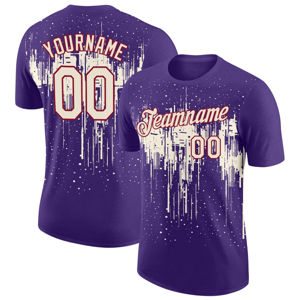 Custom Purple Cream-Crimson Dripping Splatter Paint Performance T-Shirt