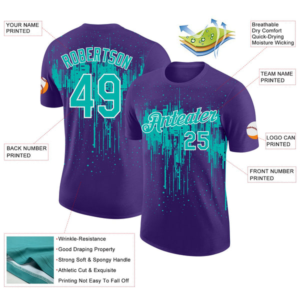 Custom Purple Aqua-White Dripping Splatter Paint Performance T-Shirt alternate