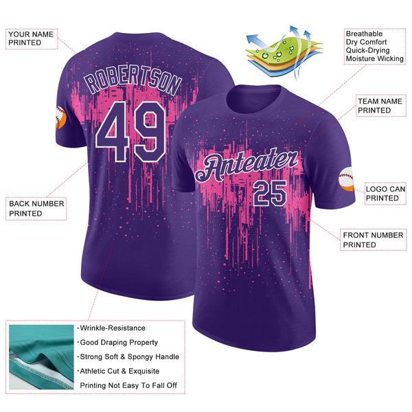 Custom Purple Pink-White Dripping Splatter Paint Performance T-Shirt alternate