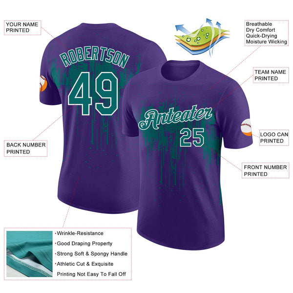 Custom Purple Teal-White Dripping Splatter Paint Performance T-Shirt alternate