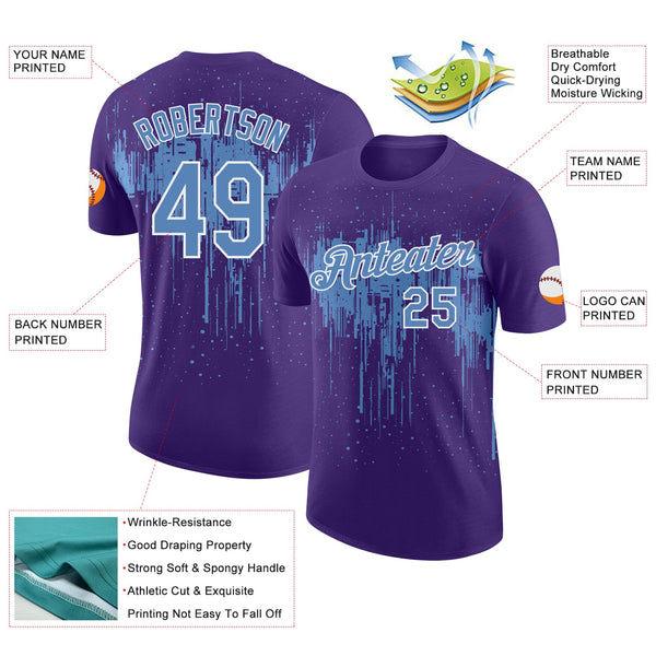 Custom Purple Light Blue-White Dripping Splatter Paint Performance T-Shirt alternate