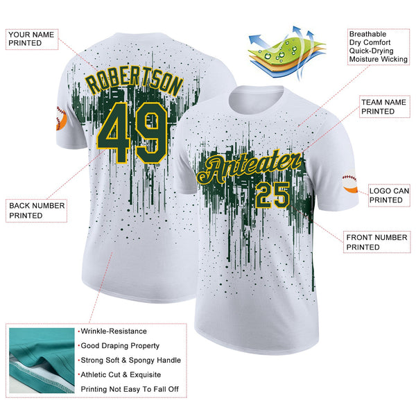 Custom White Green-Yellow Dripping Splatter Paint Performance T-Shirt alternate