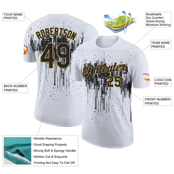 Custom White Black-Old Gold Dripping Splatter Paint Performance T-Shirt alternate