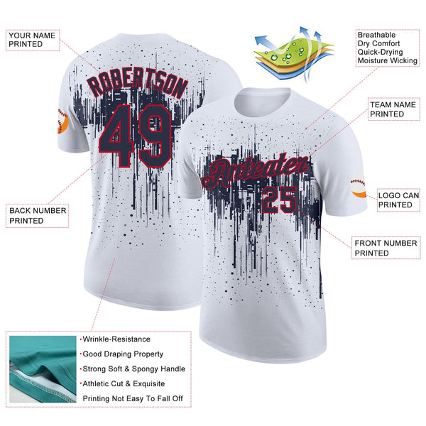 Custom White Navy-Red Dripping Splatter Paint Performance T-Shirt alternate