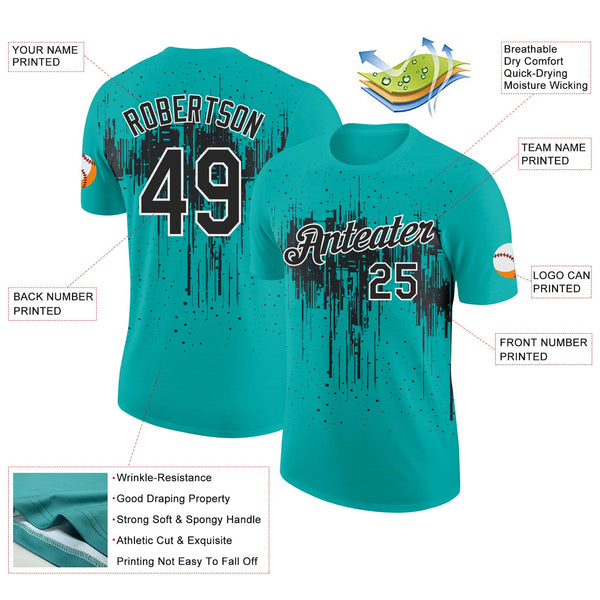 Custom Aqua Black-White Dripping Splatter Paint Performance T-Shirt alternate