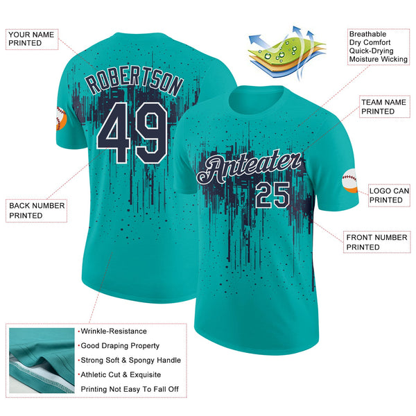 Custom Aqua Navy-White Dripping Splatter Paint Performance T-Shirt alternate