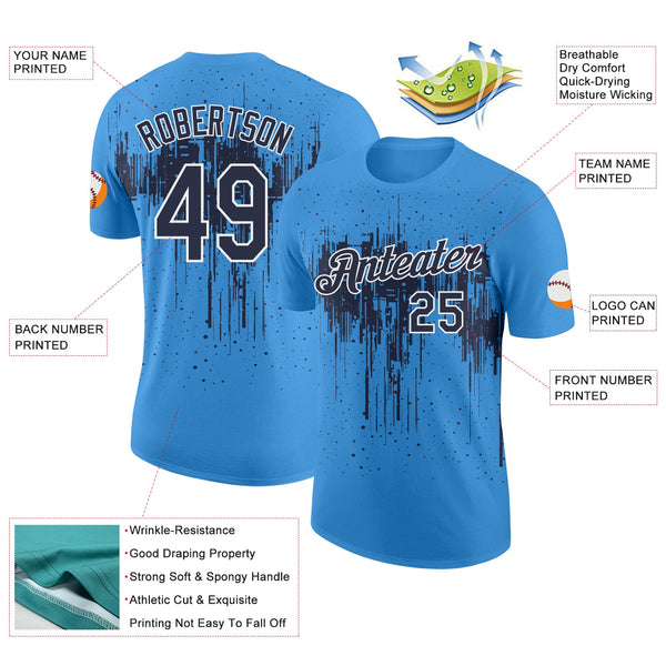 Custom Powder Blue Navy-White Dripping Splatter Paint Performance T-Shirt alternate