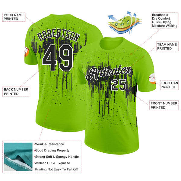 Custom Neon Green Black-White Dripping Splatter Paint Performance T-Shirt alternate