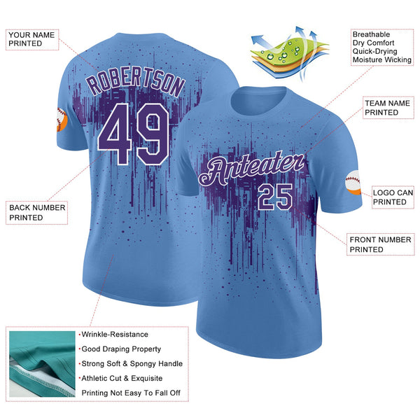 Custom Light Blue Purple-White Dripping Splatter Paint Performance T-Shirt alternate
