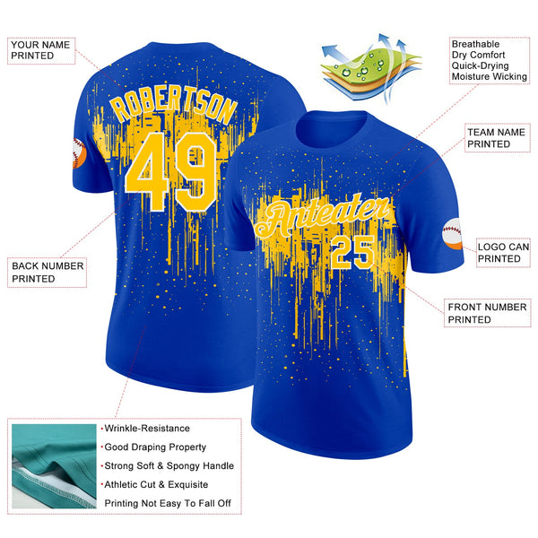 Custom Thunder Blue Yellow-White Dripping Splatter Paint Performance T-Shirt alternate