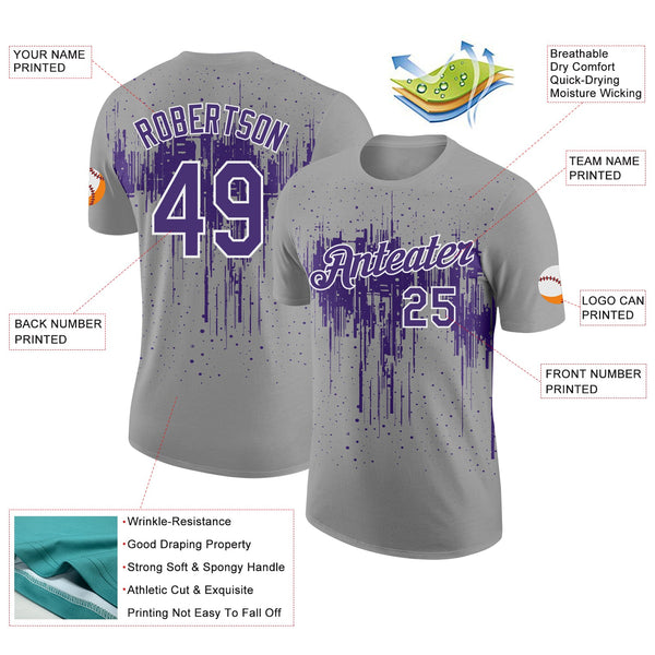 Custom Gray Purple-White Dripping Splatter Paint Performance T-Shirt alternate