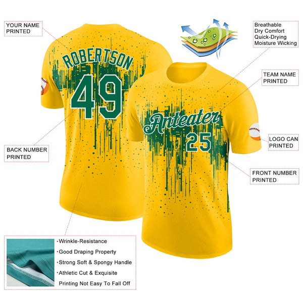 Custom Yellow Kelly Green-White Dripping Splatter Paint Performance T-Shirt alternate