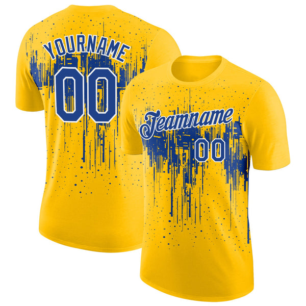 Custom Yellow Royal-White Dripping Splatter Paint Performance T-Shirt