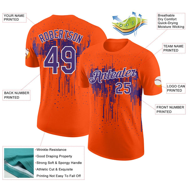 Custom Orange Purple-White Dripping Splatter Paint Performance T-Shirt alternate