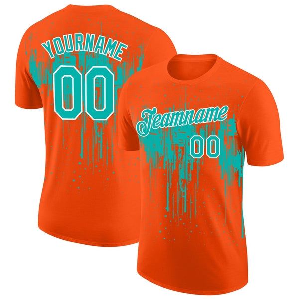 Custom Orange Aqua-White Dripping Splatter Paint Performance T-Shirt